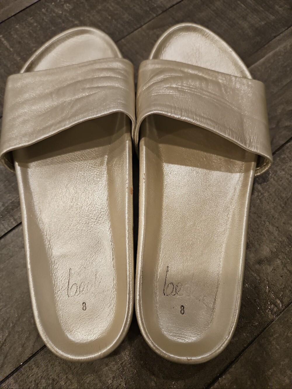 Beek Metallic Gold Leather Slide Sandals Women's Size 8 Handmade Minimalist